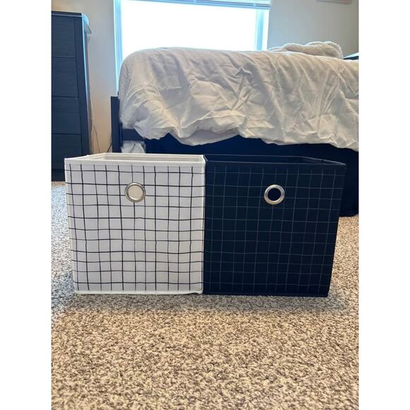 11" x 11" White and Black Grid Cube Storage Box Set - Picture 6 of 6